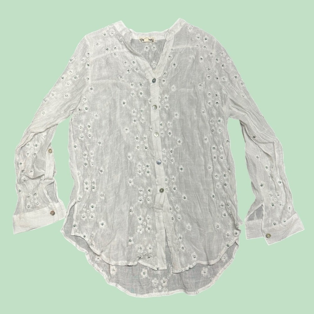 Sheer embroidered blouse fairy feminine romantic floral large beachy cottage